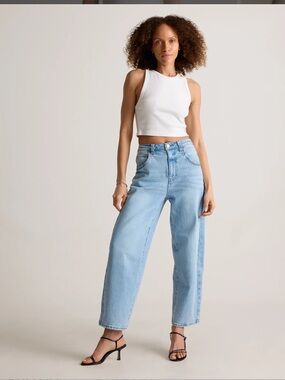 Quince - 31, Light Wash Bella Stretch Barrel Leg Jeans